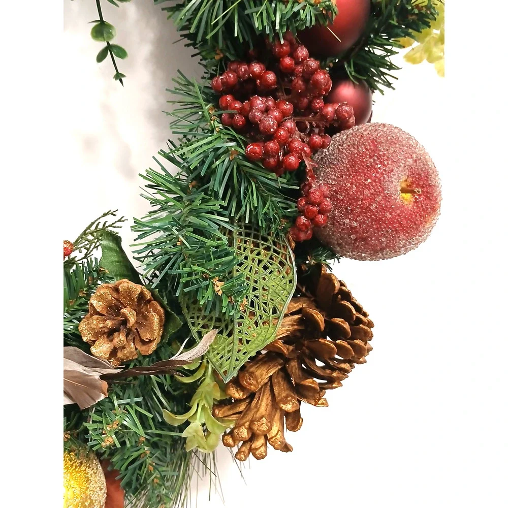 Partridge In Pear Tree Winter Door Wreath Realistic Holiday Crystal Fruit Apple